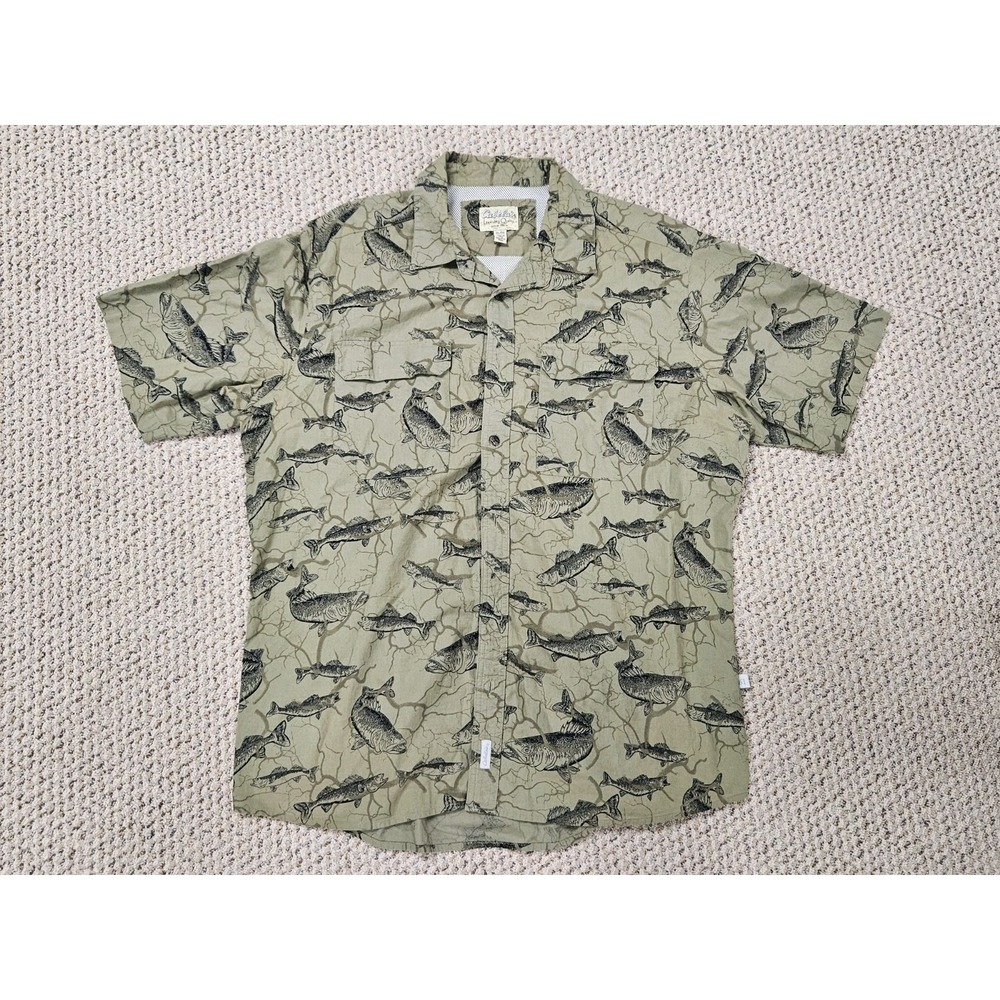 Cabelas Shirt Mens Green Pockets Vented Short Sleeve Fish Outdoor Size XL‎ TG